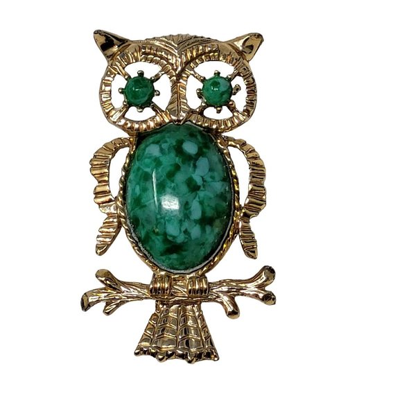Lovely OWL Brooch Gerry's Vintage Pin Gold Plated Blue Faux Stones Jewelry 7711 - Picture 2 of 12
